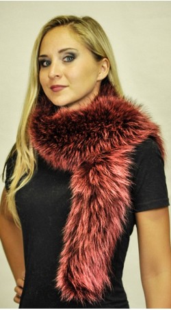 Raccoon fur scarf . Red-cherry colour